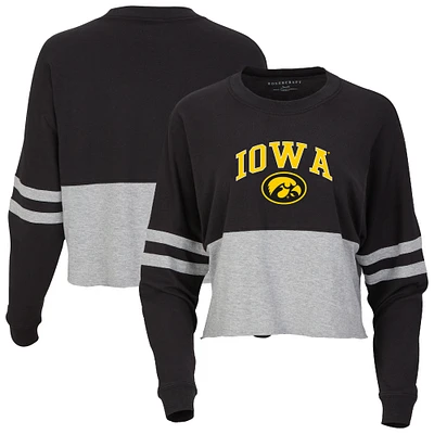 Women's Black Iowa Hawkeyes Oversized Cropped Retro Long Sleeve T-Shirt
