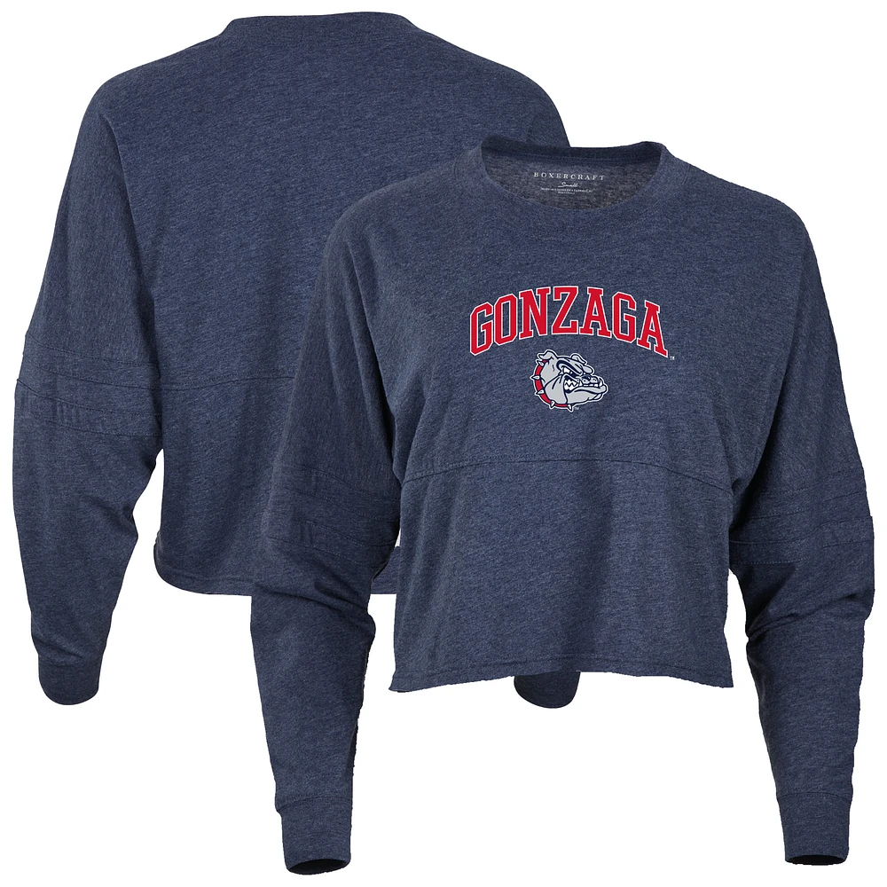 Women's Navy Gonzaga Bulldogs Oversized Cropped Retro Long Sleeve T-Shirt
