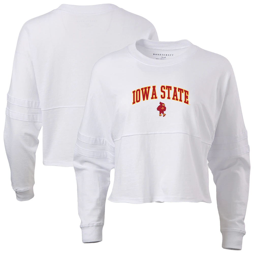 Women's White Iowa State Cyclones Oversized Cropped Retro Long Sleeve T-Shirt