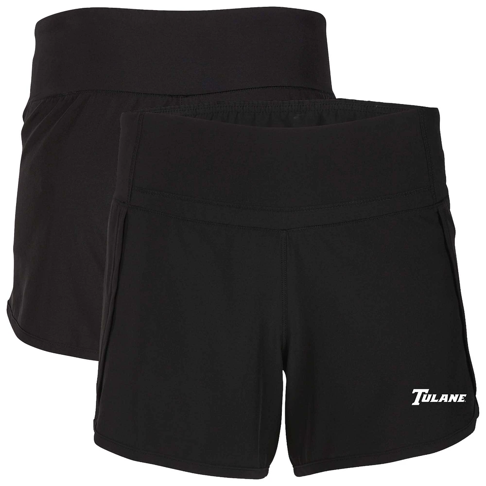 Women's Boxercraft Black Tulane Green Wave Stretch Woven Lined Shorts