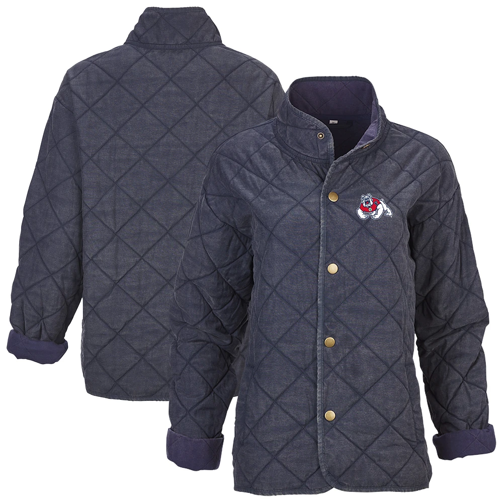 Women's Boxercraft Navy Fresno State Bulldogs Quilted Market Full-Zip Jacket