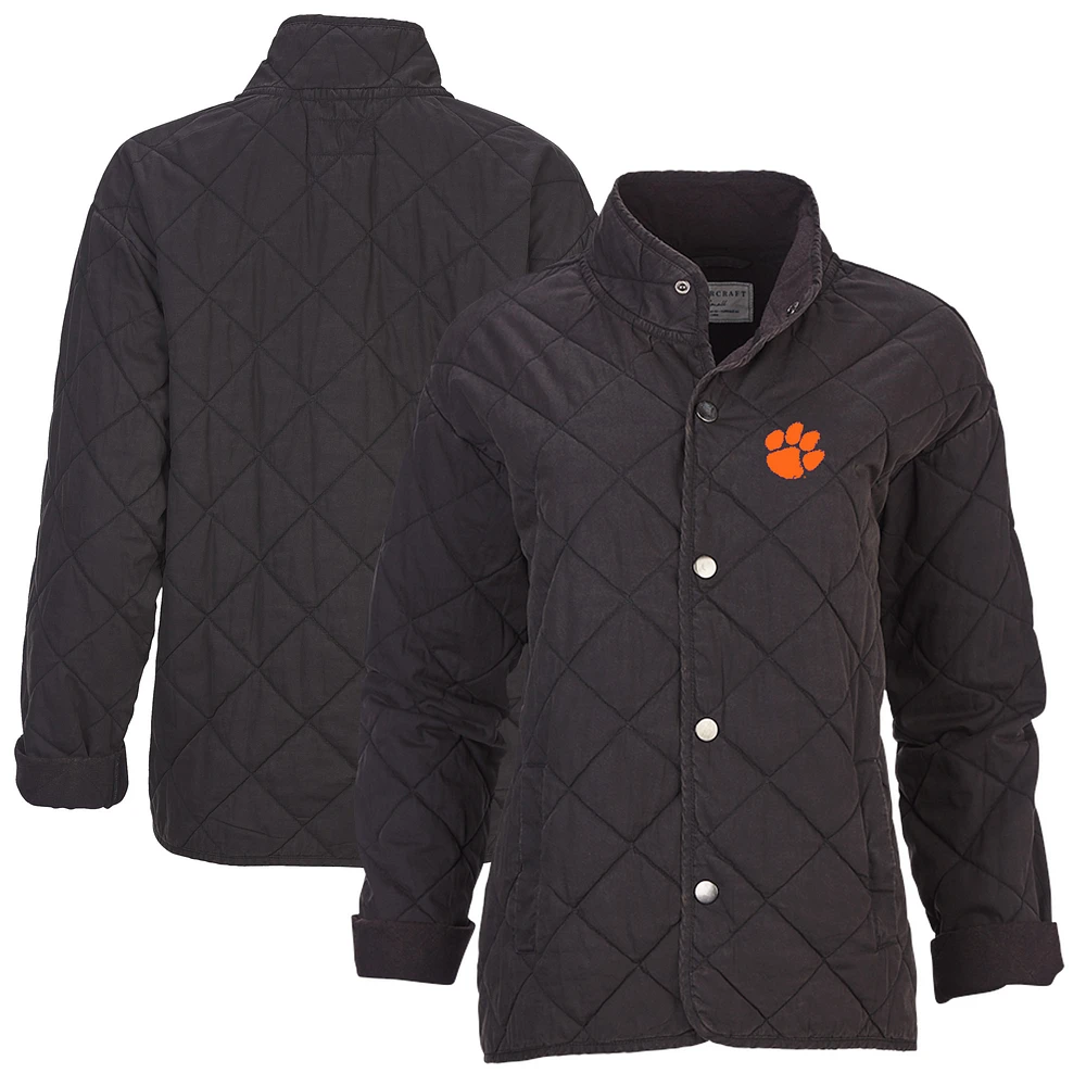 Women's Boxercraft Black Clemson Tigers Quilted Market Full-Zip Jacket