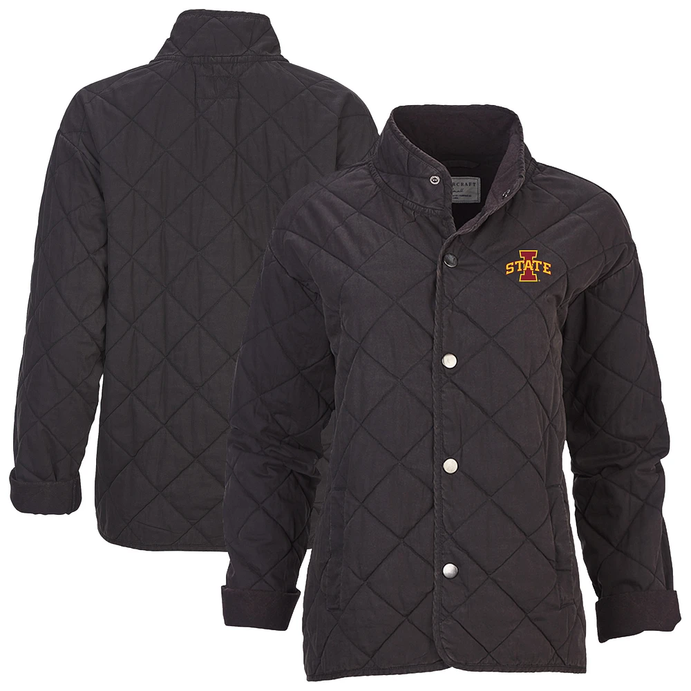 Women's Boxercraft Black Iowa State Cyclones Quilted Market Full-Zip Jacket
