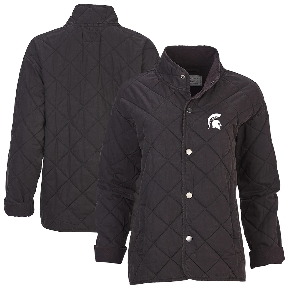 Women's Boxercraft Black Michigan State Spartans Quilted Market Full-Zip Jacket