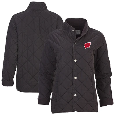 Women's Boxercraft Black Wisconsin Badgers Quilted Market Full-Zip Jacket
