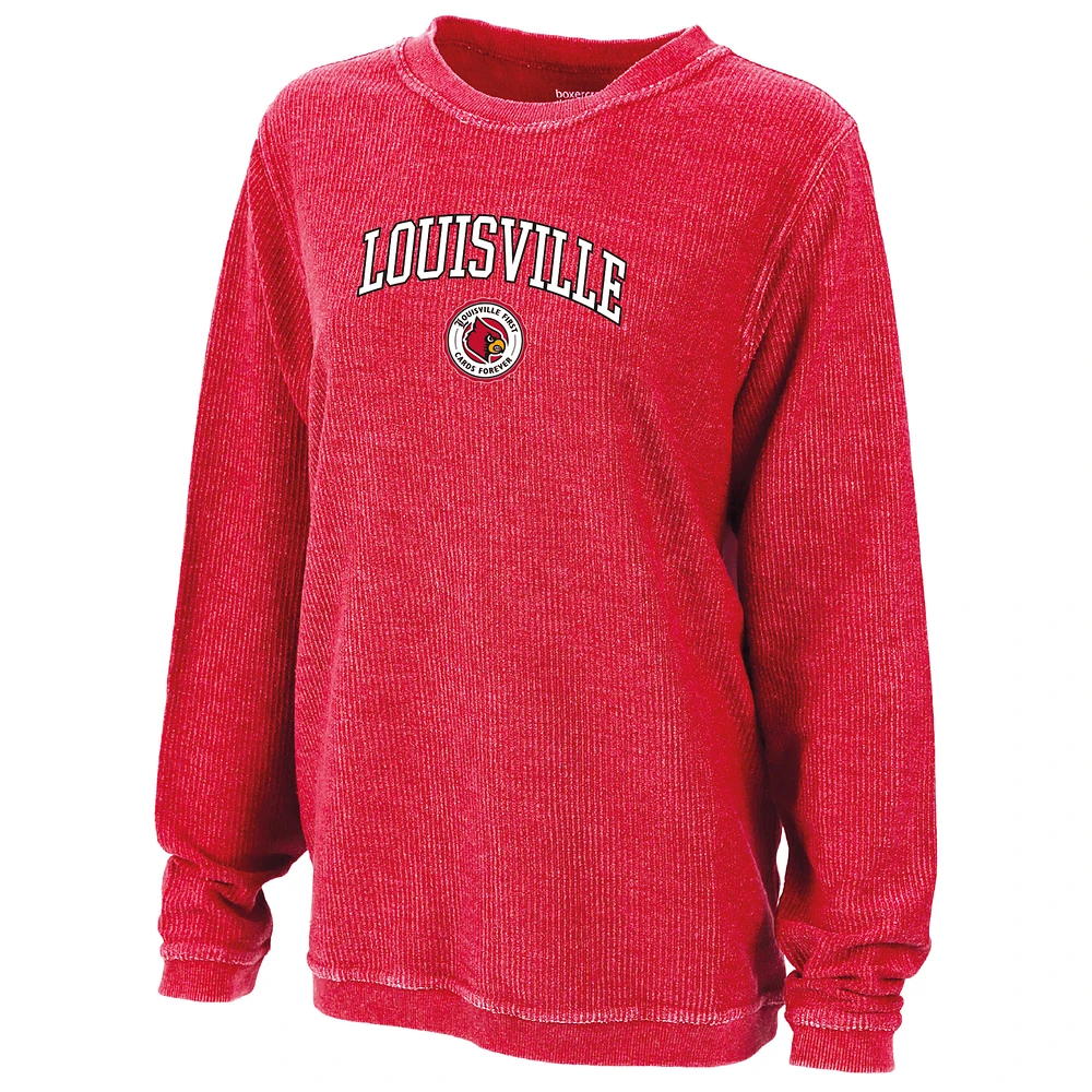 Women's Boxercraft Red Louisville Cardinals Rally Corduroy Pullover Sweatshirt