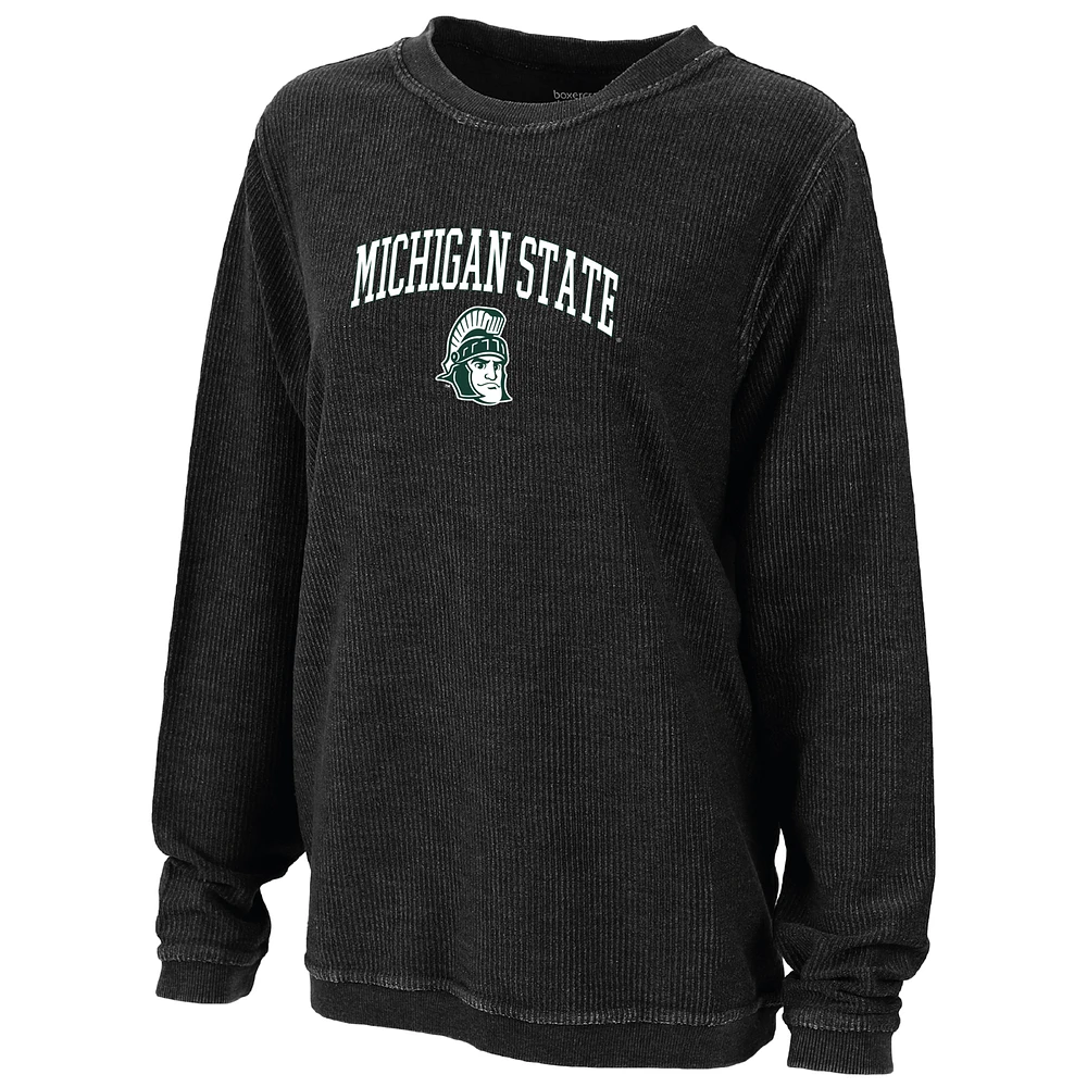 Women's Boxercraft Black Michigan State Spartans Rally Corduroy Pullover Sweatshirt