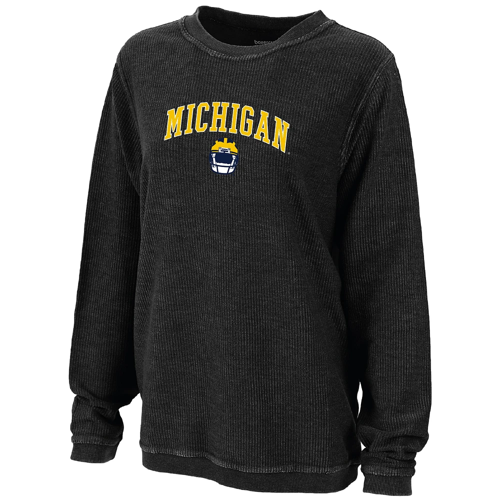 Women's Boxercraft Black Michigan Wolverines Rally Corduroy Pullover Sweatshirt