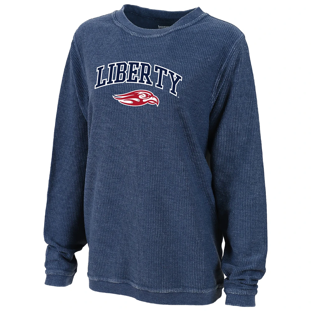 Women's Boxercraft Blue Liberty Flames Rally Corduroy Pullover Sweatshirt