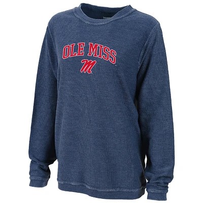 Women's Boxercraft Blue Ole Miss Rebels Rally Corduroy Pullover Sweatshirt