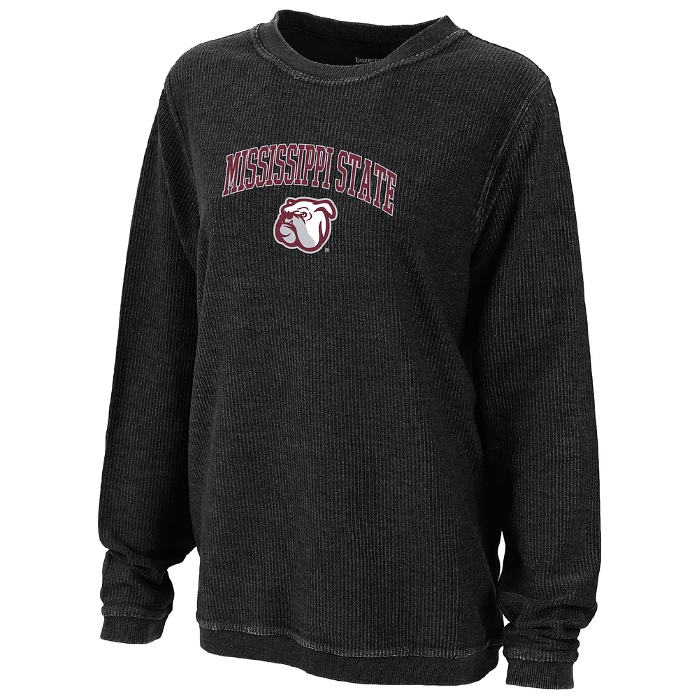 Women's Boxercraft Black Mississippi State Bulldogs Rally Corduroy Pullover Sweatshirt
