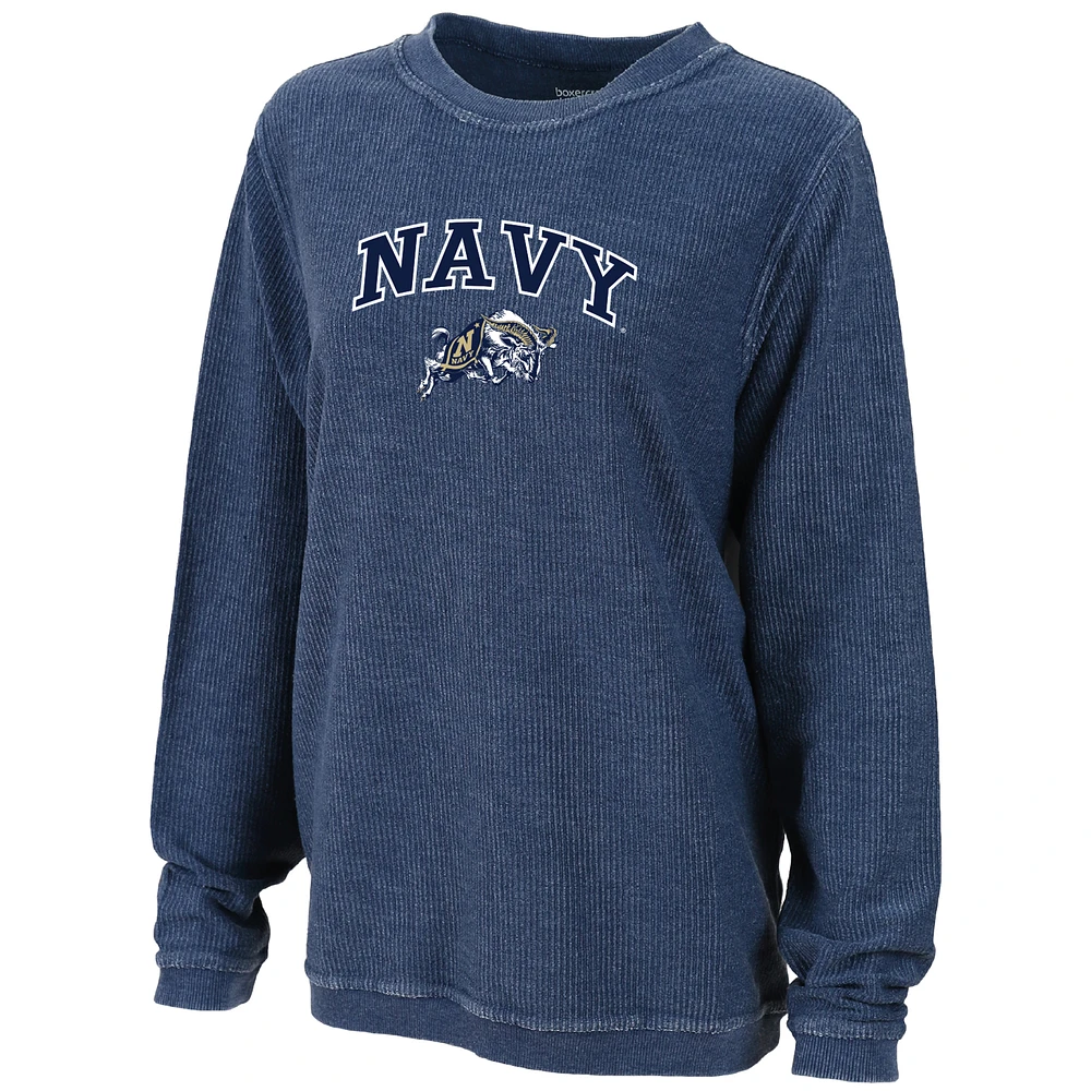 Women's Boxercraft Blue Navy Midshipmen Rally Corduroy Pullover Sweatshirt