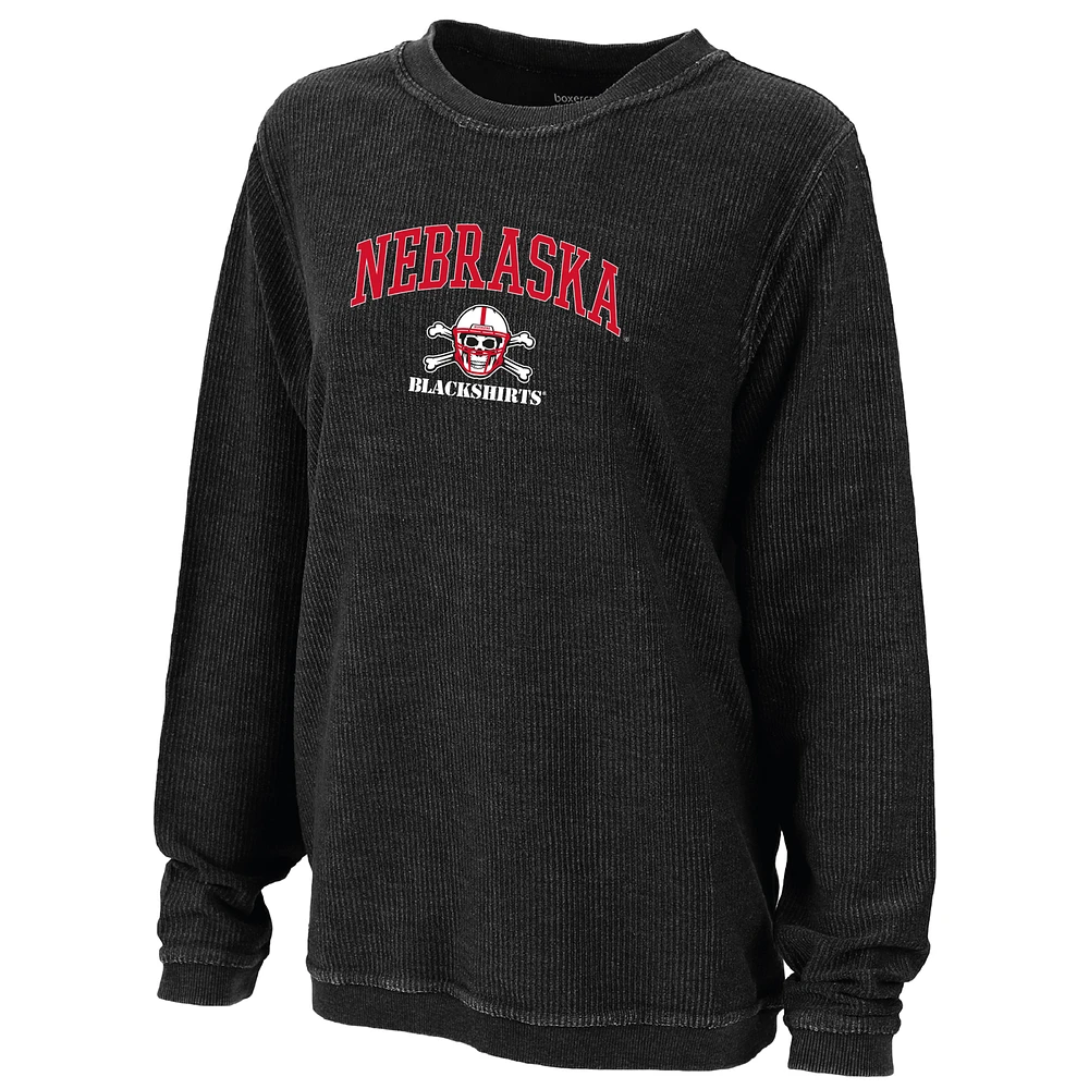 Women's Boxercraft Black Nebraska Huskers Rally Corduroy Pullover Sweatshirt