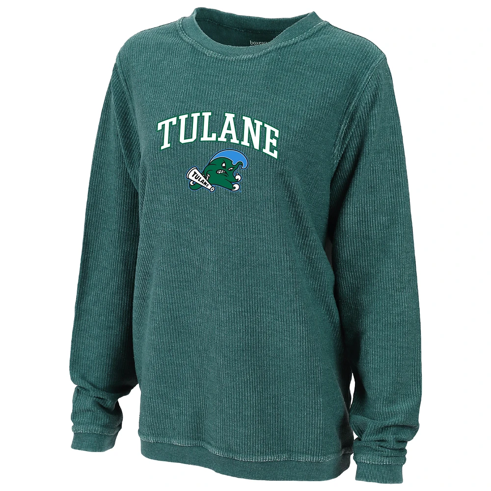 Women's Boxercraft Green Tulane Wave Rally Corduroy Pullover Sweatshirt