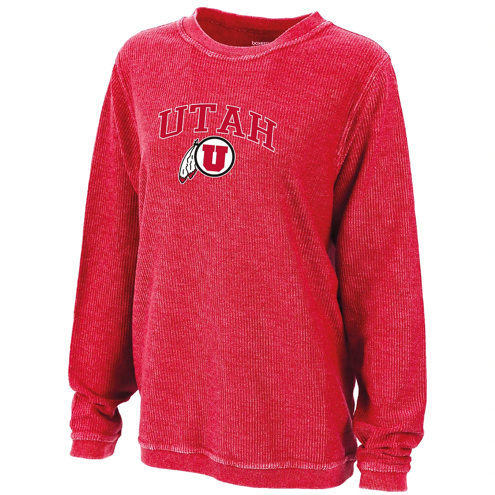 Women's Boxercraft Red Utah Utes Rally Corduroy Pullover Sweatshirt