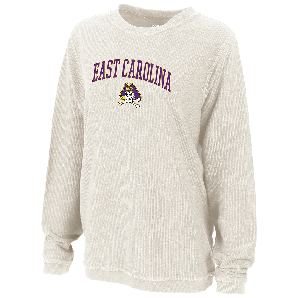 Women's Boxercraft Natural ECU Pirates Rally Corduroy Pullover Sweatshirt