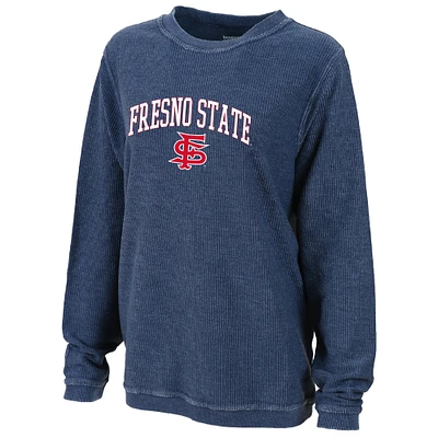 Women's Boxercraft Blue Fresno State Bulldogs Rally Corduroy Pullover Sweatshirt