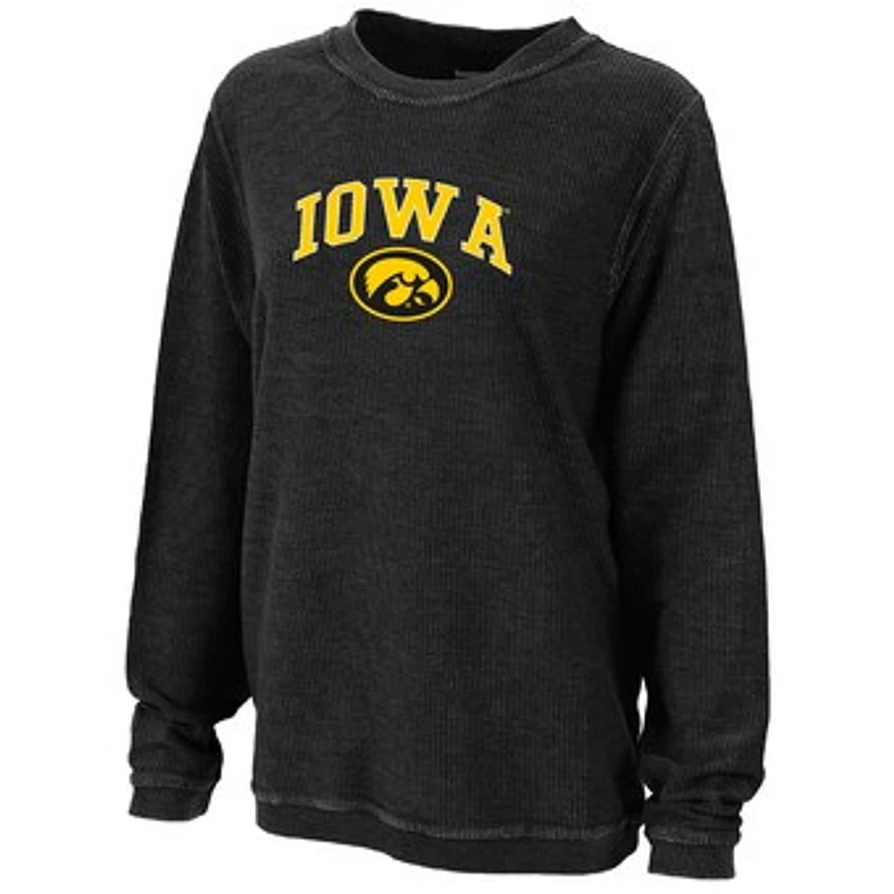 Women's Boxercraft Black Iowa Hawkeyes Rally Corduroy Pullover Sweatshirt