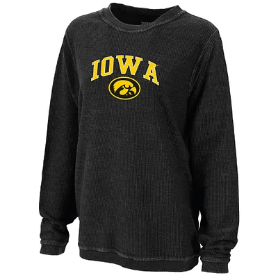 Women's Boxercraft Black Iowa Hawkeyes Rally Corduroy Pullover Sweatshirt