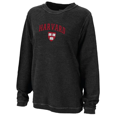 Women's Boxercraft Black Harvard Crimson Rally Corduroy Pullover Sweatshirt