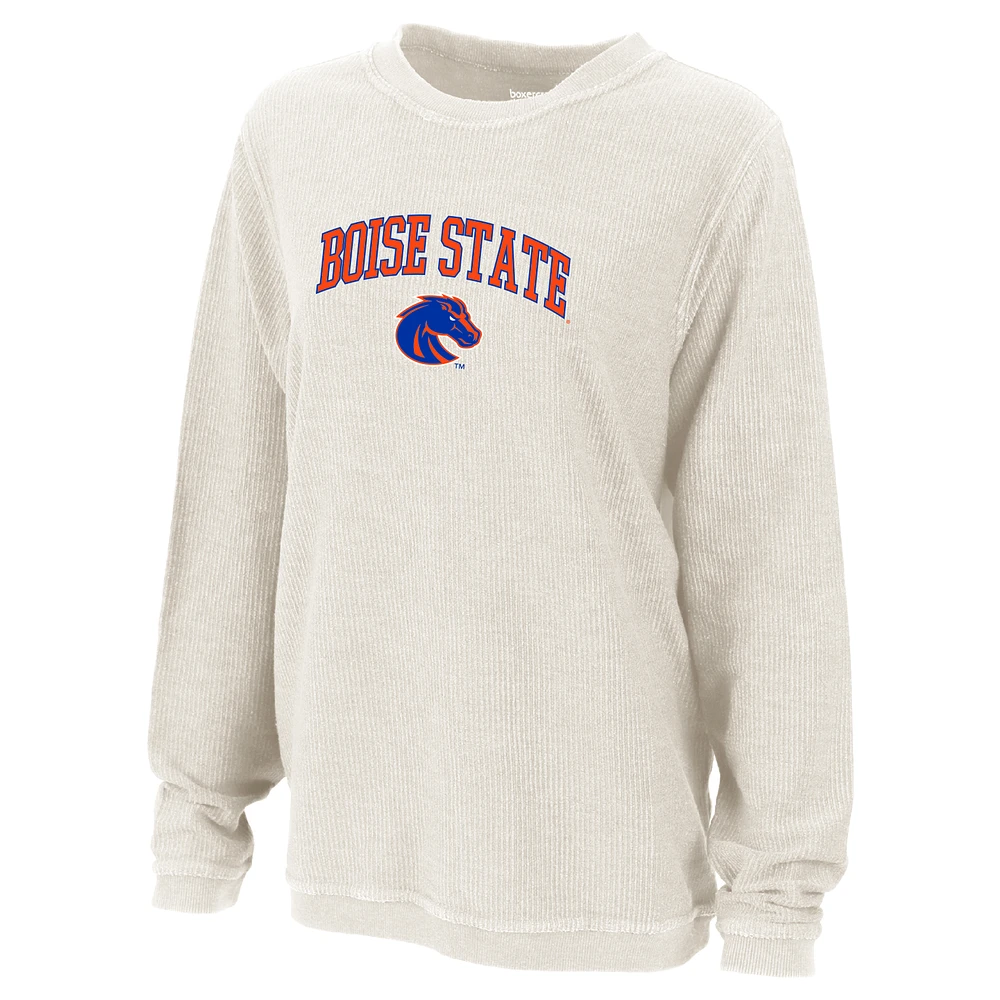 Women's Boxercraft Natural Boise State Broncos Rally Corduroy Pullover Sweatshirt