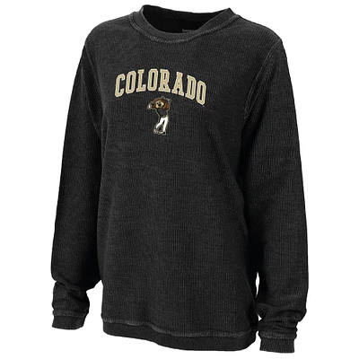 Women's Boxercraft Black Colorado Buffaloes Rally Corduroy Pullover Sweatshirt