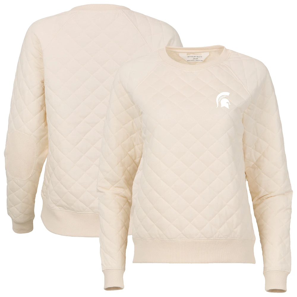 Women's Boxercraft Cream Michigan State Spartans Quilted Pullover Sweatshirt