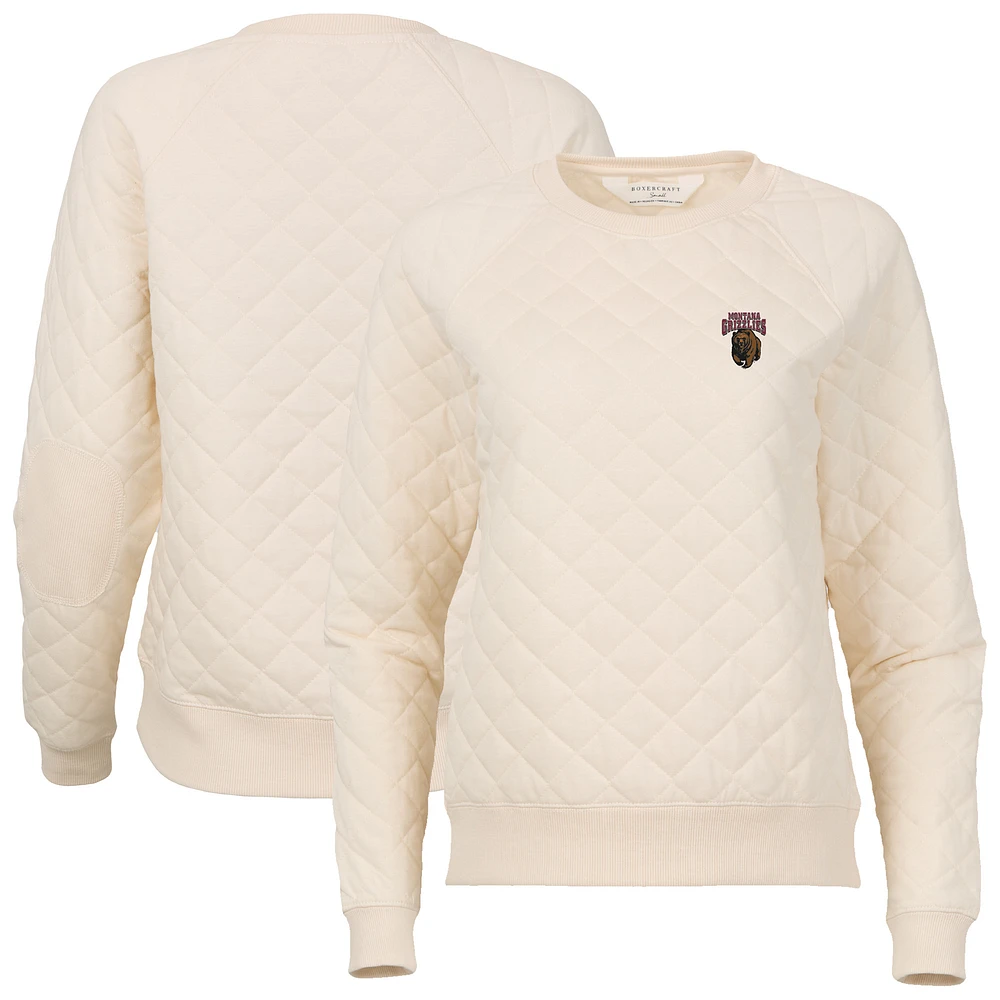 Women's Boxercraft Cream Montana Grizzlies Quilted Pullover Sweatshirt