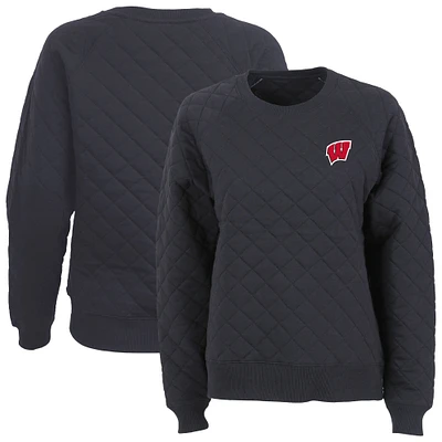 Women's Boxercraft Black Wisconsin Badgers Quilted Pullover Sweatshirt