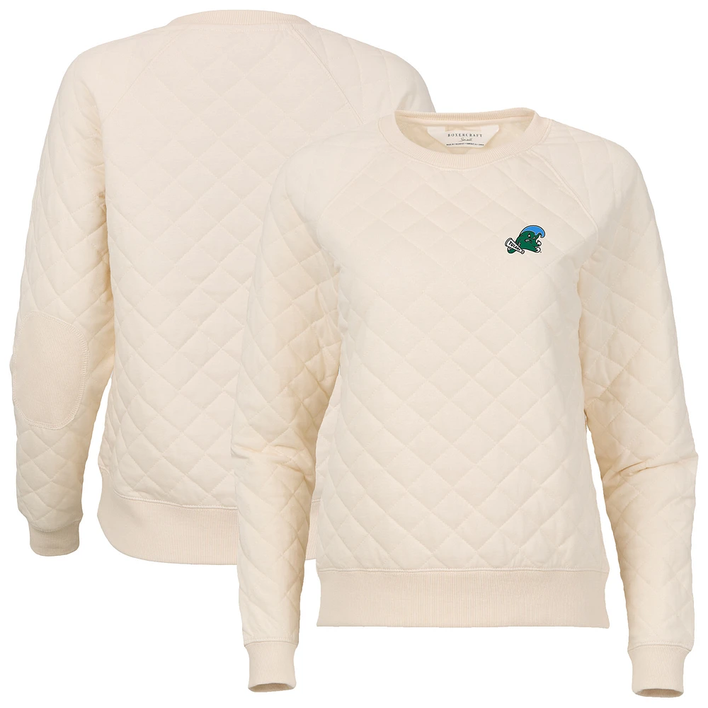Women's Boxercraft Cream Tulane Green Wave Quilted Pullover Sweatshirt