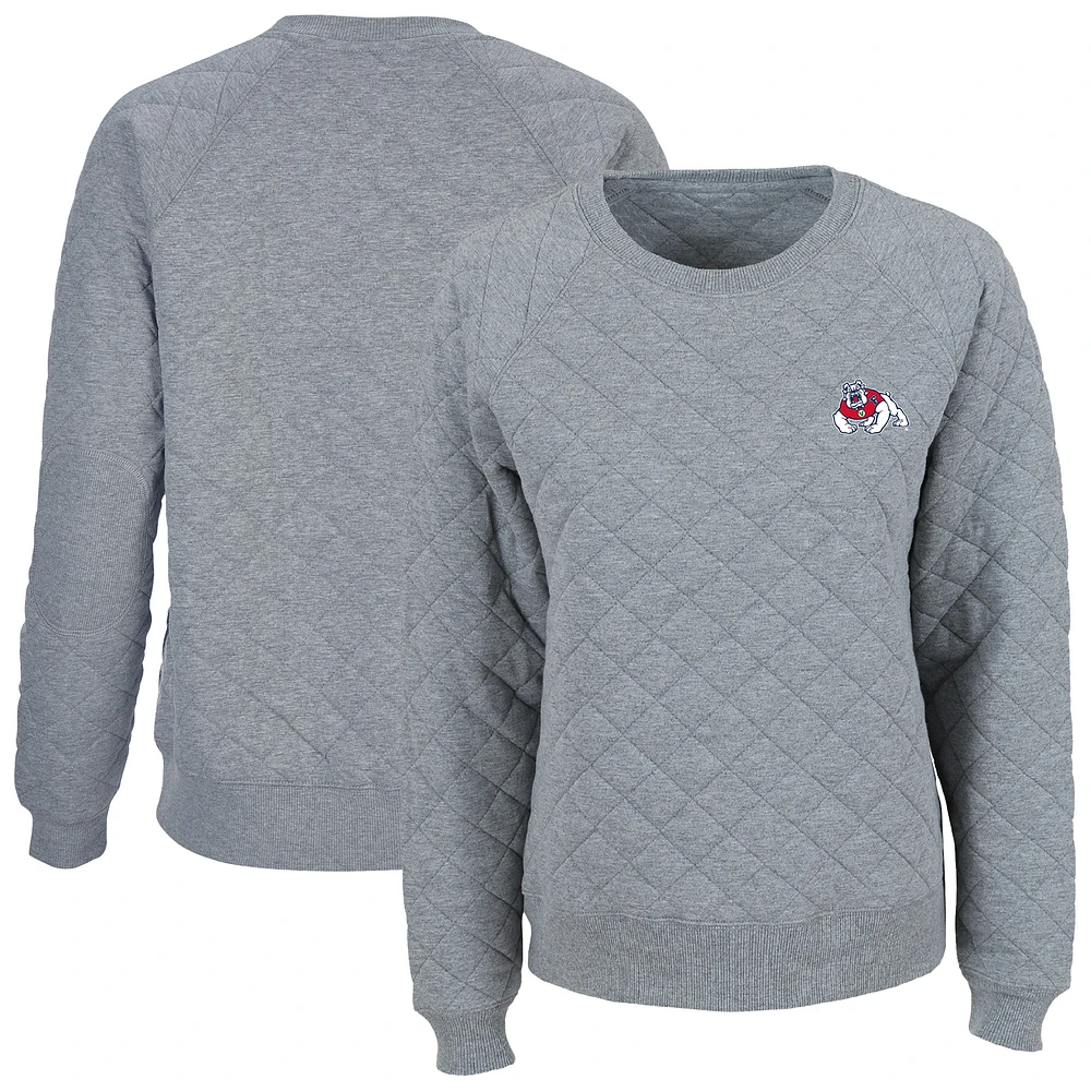 Women's Boxercraft Gray Fresno State Bulldogs Quilted Pullover Sweatshirt