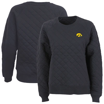 Women's Boxercraft Black Iowa Hawkeyes Quilted Pullover Sweatshirt