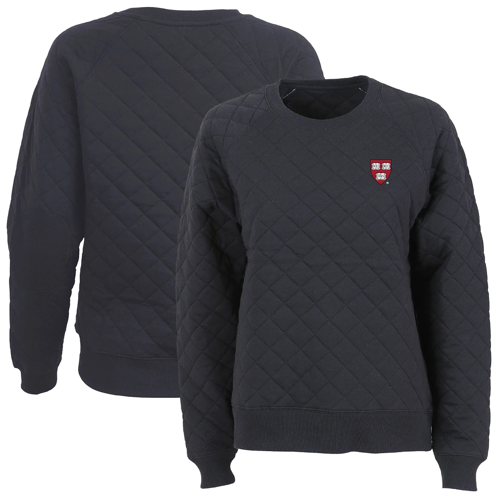 Women's Boxercraft Black Harvard Crimson Quilted Pullover Sweatshirt