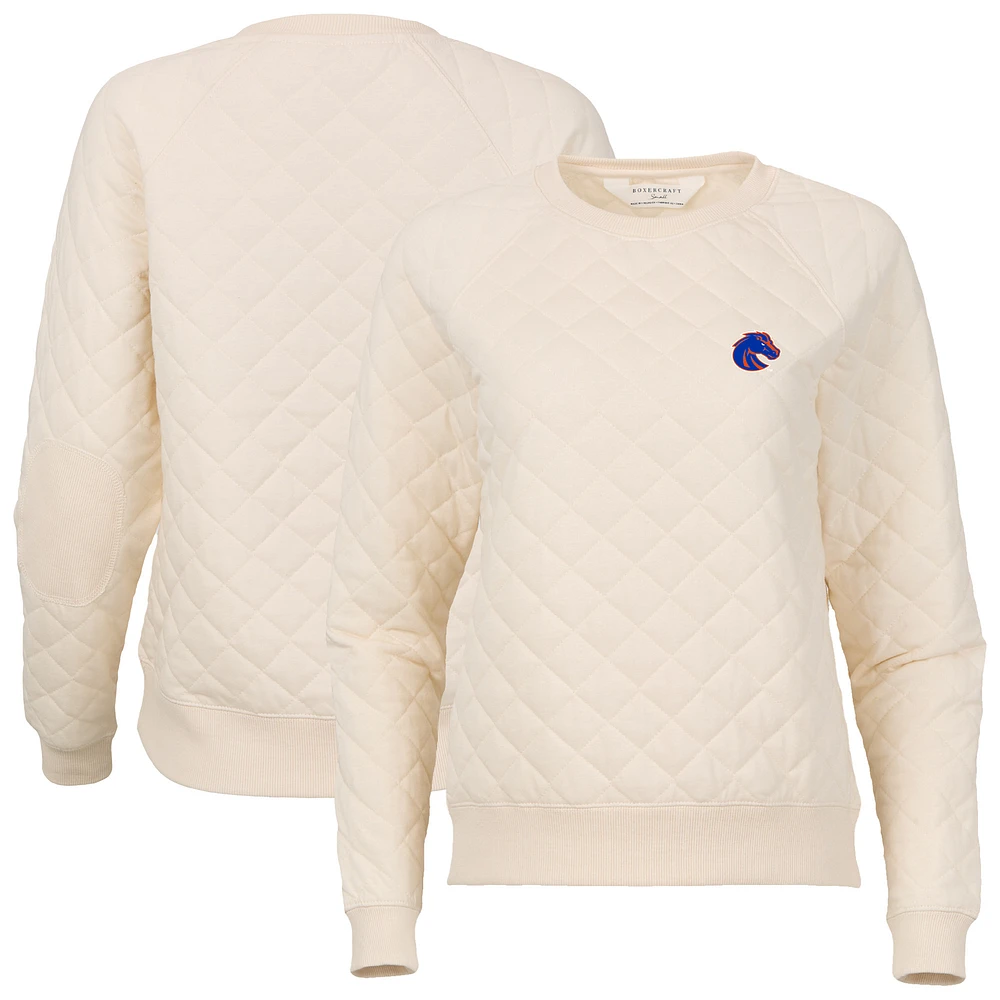 Women's Boxercraft Cream Boise State Broncos Quilted Pullover Sweatshirt