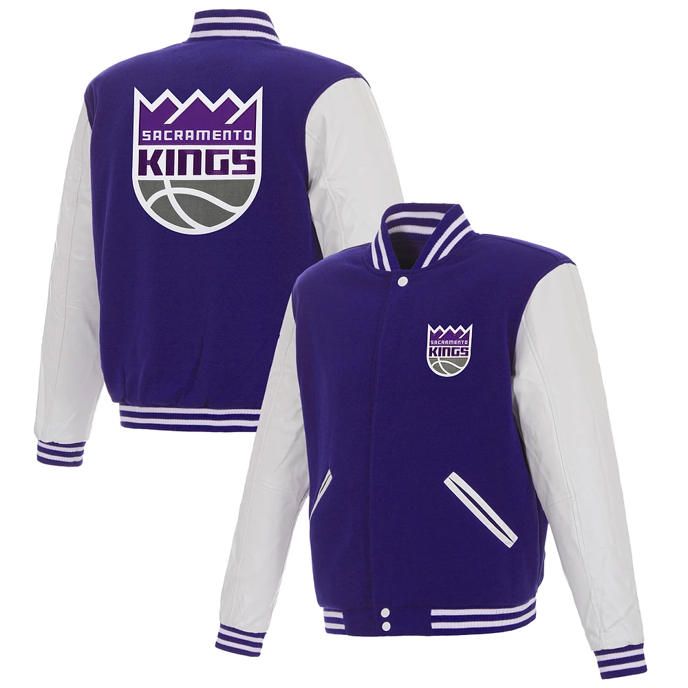 Men's JH Design Purple Sacramento Kings Reversible Varsity Full-Snap Jacket