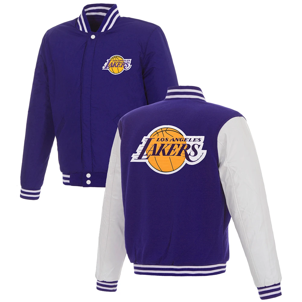 Men's JH Design Purple Los Angeles Lakers Reversible Varsity Full-Snap Jacket