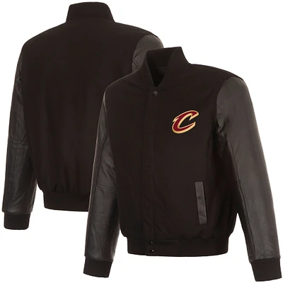 Men's JH Design Black Cleveland Cavaliers Reversible Wool & Leather Full-Snap Jacket