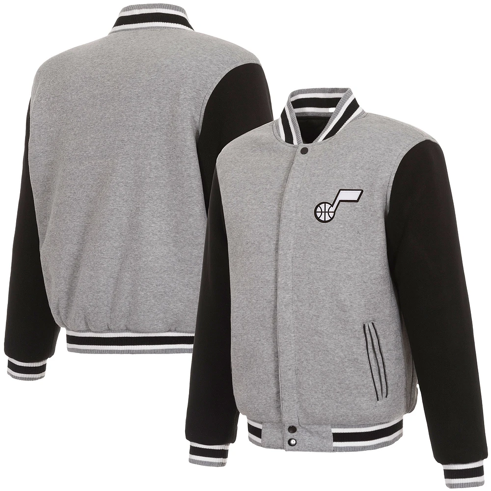 Men's JH Design Gray/Black Utah Jazz Two-Tone Reversible Fleece Full-Snap Jacket