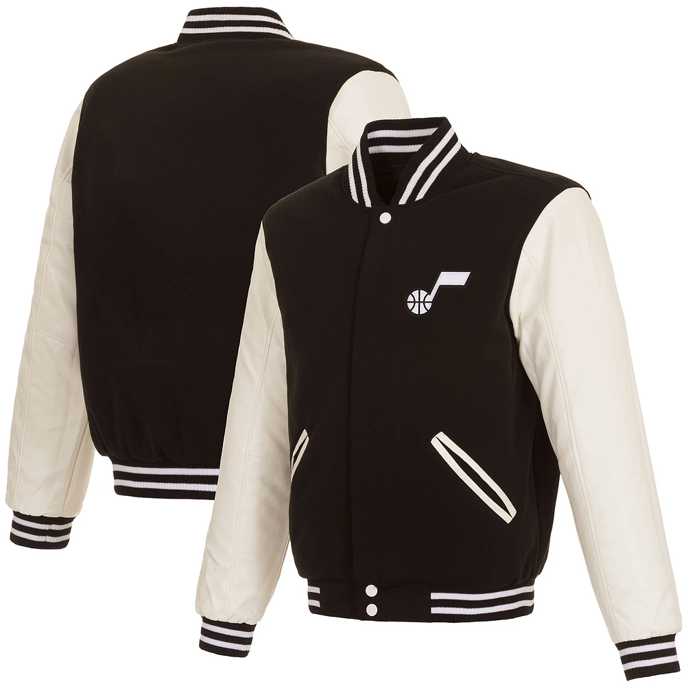 Men's JH Design Black Utah Jazz Reversible Varsity Full-Snap Jacket