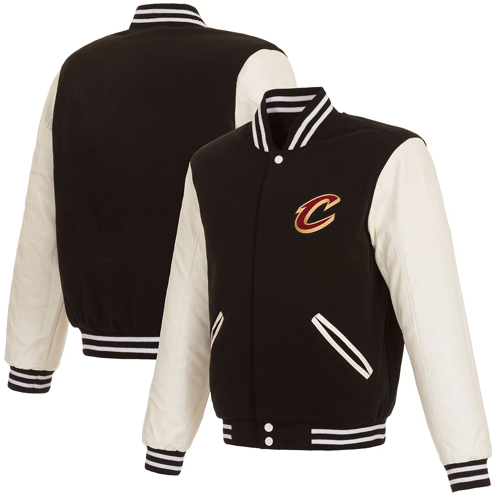 Men's JH Design Black Cleveland Cavaliers Reversible Varsity Full-Snap Jacket