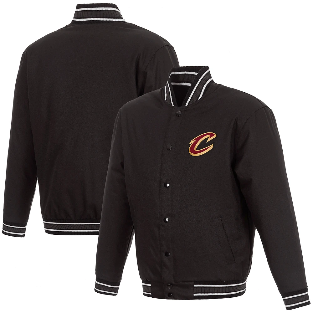 Men's JH Design Black Cleveland Cavaliers Poly-Twill Full-Snap Jacket