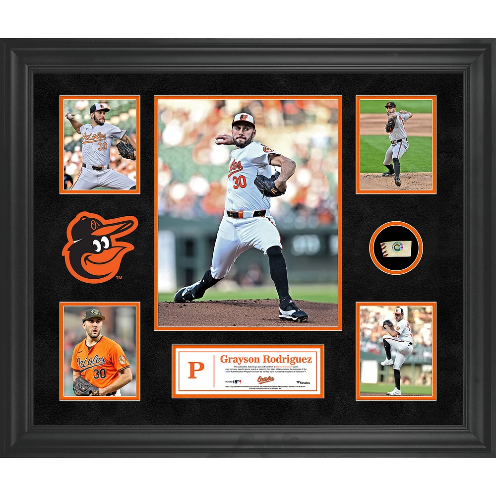 Grayson Rodriguez Baltimore Orioles Framed 5-Photo Collage with a Piece of Game-Used Ball
