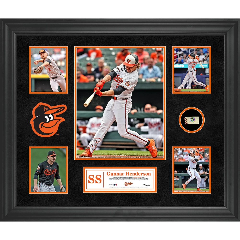 Gunnar Henderson Baltimore Orioles Framed 5-Photo Collage with a Piece of Game-Used Ball