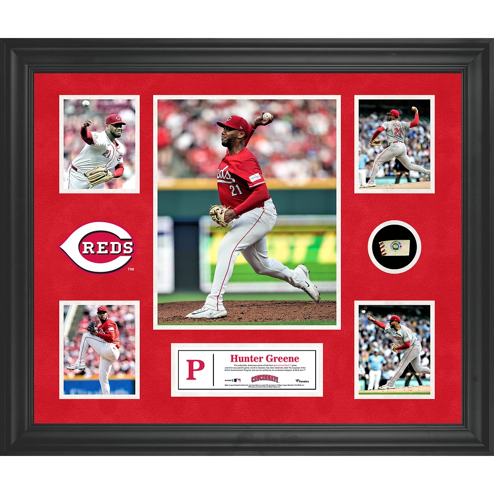 Hunter Greene Cincinnati Reds Framed 5-Photo Collage with a Piece of Game-Used Ball