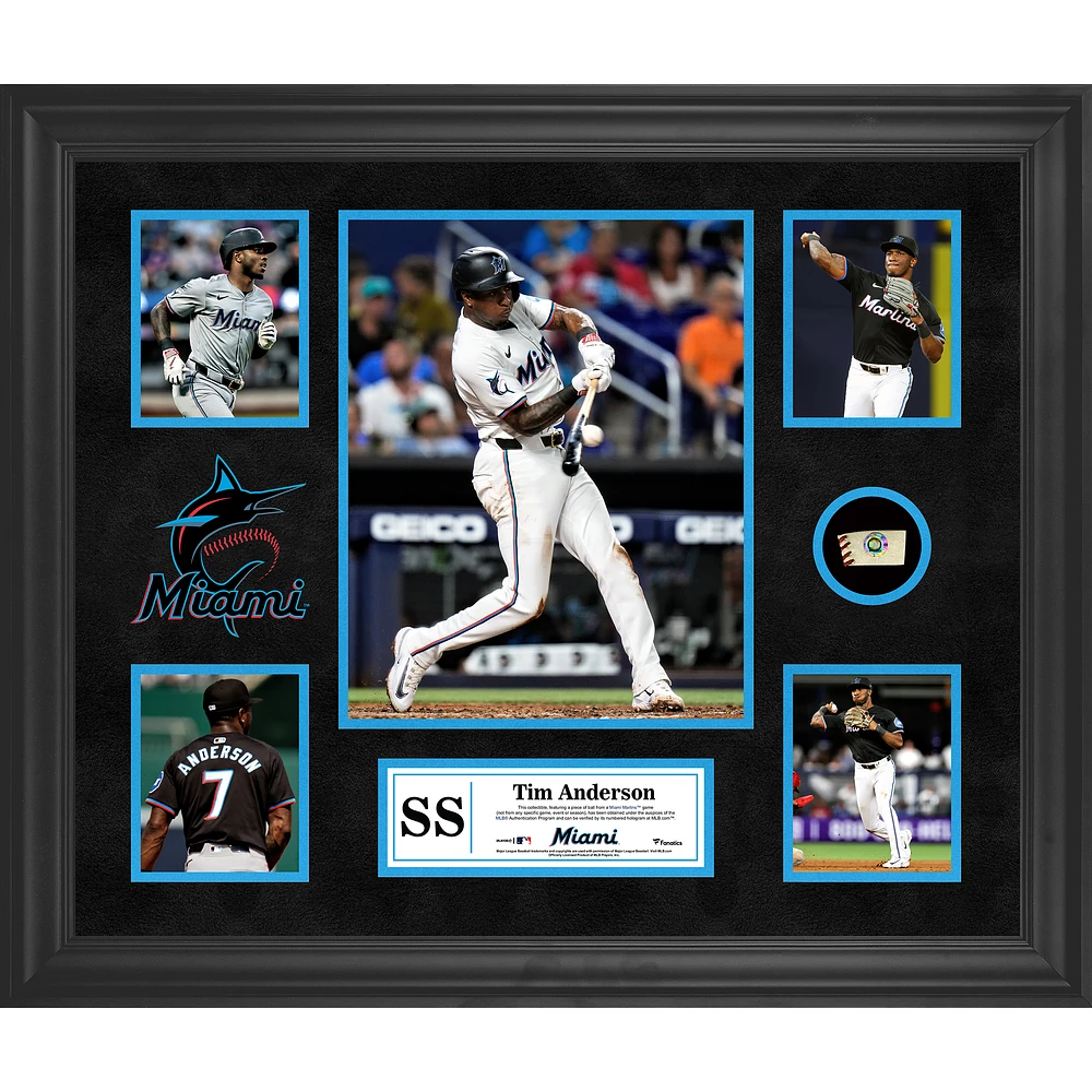 Tim Anderson Miami Marlins Framed 5-Photo Collage with a Piece of Game-Used Ball