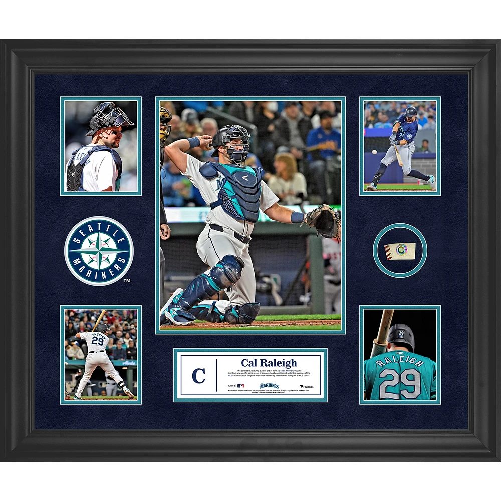 Cal Raleigh Seattle Mariners Framed 5-Photo Collage with a Piece of Game-Used Ball