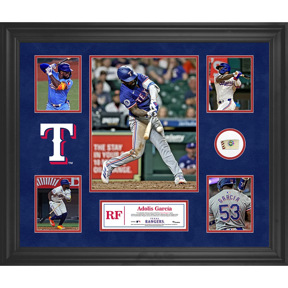 Adolis Garcia Texas Rangers Framed 5-Photo Collage with a Piece of Game-Used Ball