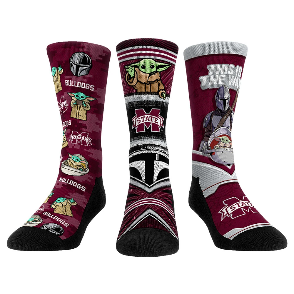 Unisex Rock Em Socks Mississippi State Bulldogs The Mandalorian 3-Pack Crew