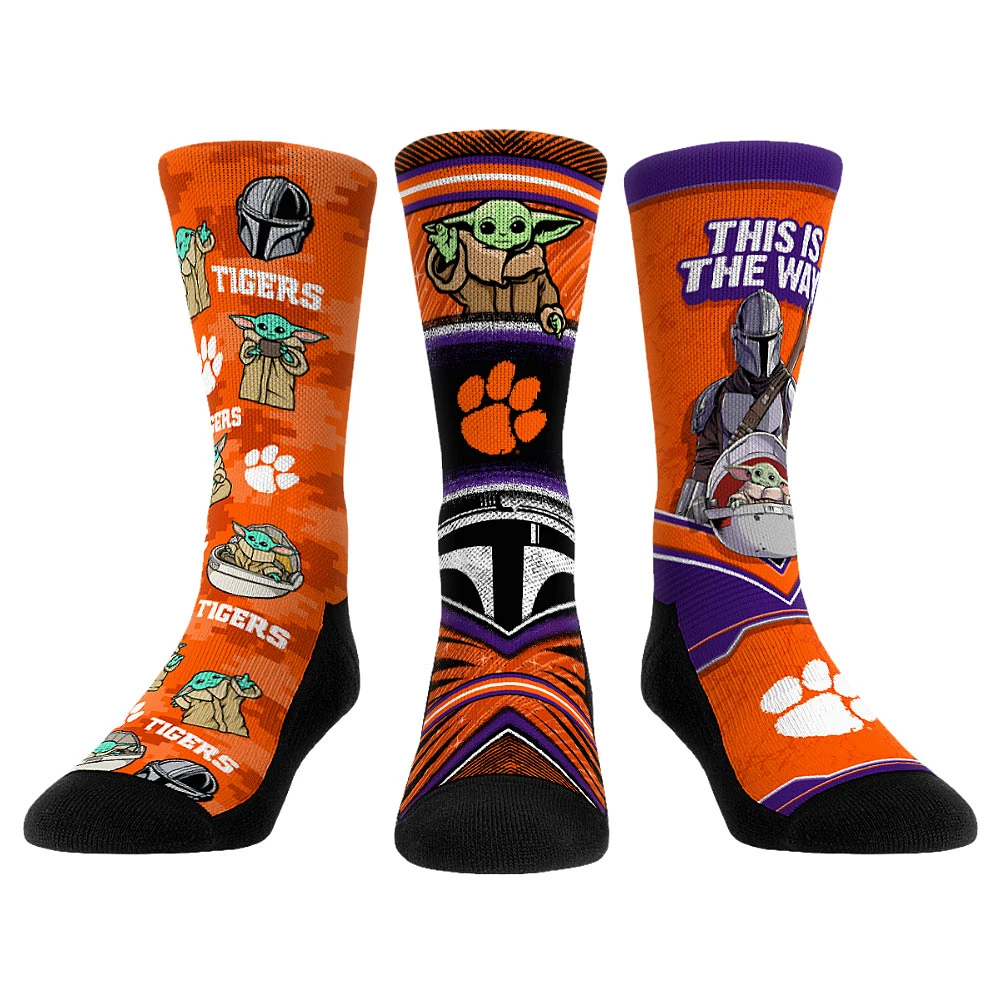 Unisex Rock Em Socks Clemson Tigers The Mandalorian 3-Pack Crew