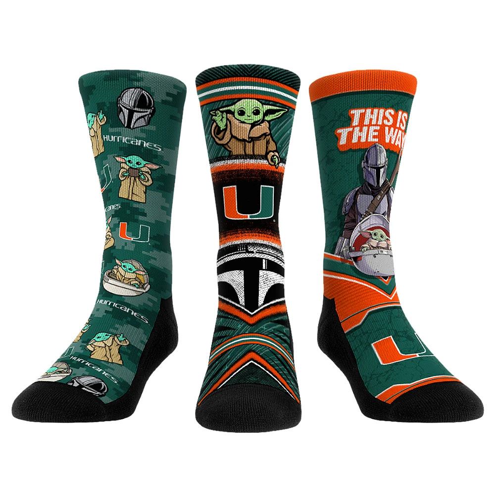 Unisex Rock Em Socks Miami Hurricanes The Mandalorian 3-Pack Crew